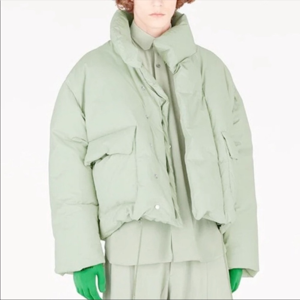 Louis Vuitton pastel green down puffer cropped short jacket